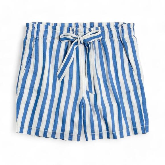 J. Crew Factory Pants - NEW J. Crew Factory Pull-On Paperbag Short Blue White Stripe Cotton Linen Sz S